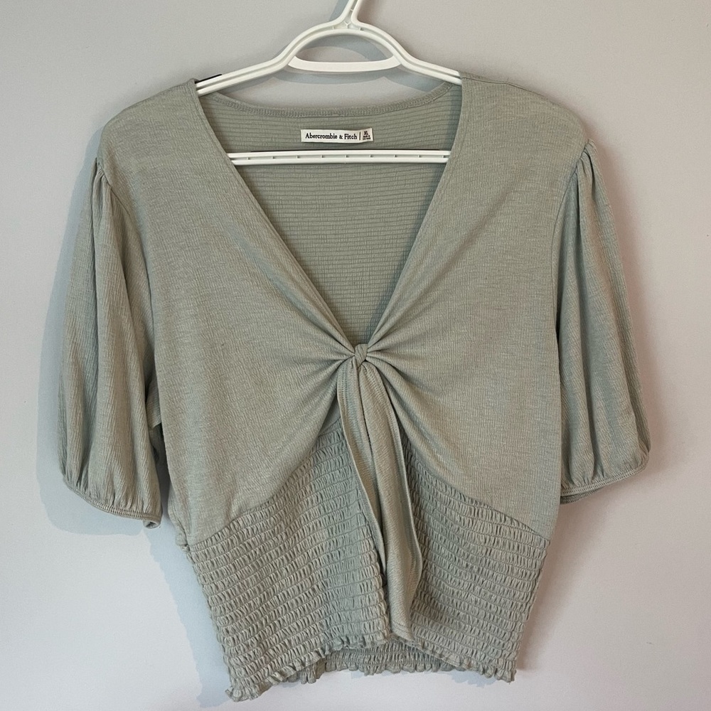 Abercrombie Short Sleeved Smocked Tie Top — Size XL, Light Green